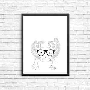 Axolotl Wall Art, Salamander Animal Portrait Print, Farmhouse Sign, Wall Decor, Animal Nursery Decor, Poster, Kids Room Decor for Boy Girl