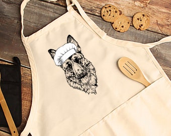German Shepherd Apron, Alsatian Mom Aprons with pockets, GSD Dog Lovers Cooking Apron For Women, Men, Kitchen Chef Gifts, Hostess Gift Ideas