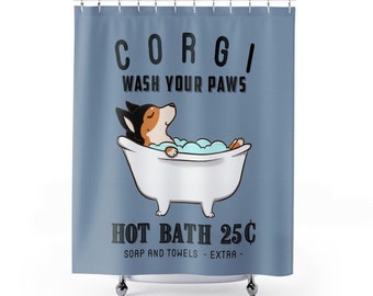 Funny Corgi Dog Shower Curtain Rustic Wooden Board Bath Curtains 12Hooks 69x70" 