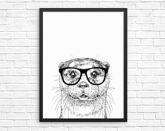 Otter Wall Art, Otter Print, Animal Decor, Animal Prints, Sign, Baby Animal Nursery Decor, Poster, Kids Room Decor for Boy Girl