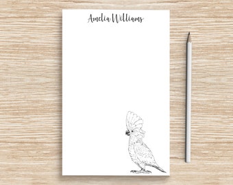 White Cockatoo Notepad, Custom Name Notepad, Personalized Umbrella Cockatoo Stationery, Teacher Graduation Gift, Parrot Bird Lover Gifts