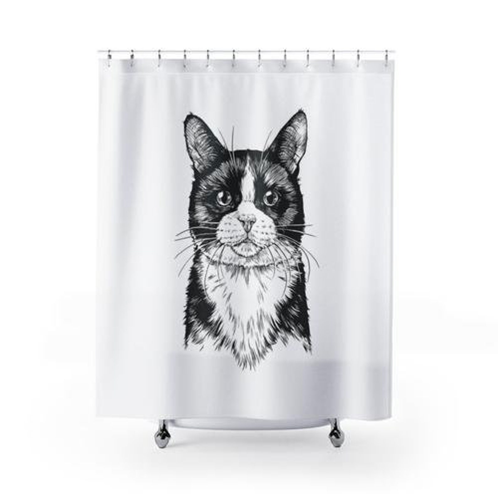 Tuxedo Cat Shower Curtain Cat Shower Curtains Set Bath Etsy
