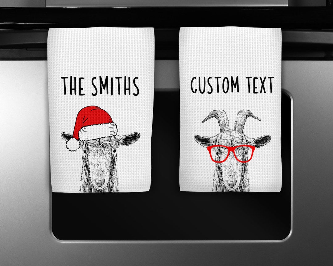 Goat Kitchen Towel, Christmas Farmhouse Tea Towel, Funny Farm Animal