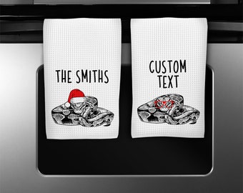 Royal Ball python Kitchen Towel, Christmas Snake Tea Towel, Funny Reptile Animal Hand Towels, Custom Waffle Weave Towel, Housewarming Gift
