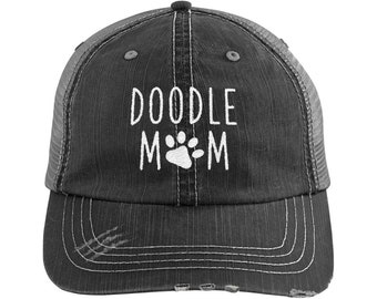 Doodle Mom Distressed Hat, Dog Mom Embroidered Baseball Hats, Dog Lover Camo Dad Hat, Fur Mama Women Cap, Rescue Dog Mom Gift