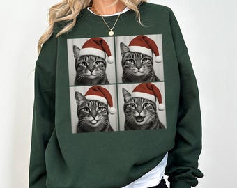 Sweat de Noël chat tigré, chemise photobooth, pull de Noël, sweat à capuche, tshirt, cadeaux