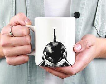 Orca Whale Mug, Ocean Animal Coffee Mugs, Coffee Mug 15 oz 11 oz, Orca Whale Lover Gifts Cup, Glass
