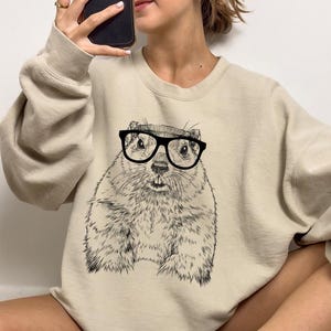 Funny and Cute Nerdy Animal Wearing Glasses shirt for Groundhog lovers! This Groundhog art tshirt, tank top, kids tee, youth or sweatshirt is a perfect gift for Groundhog Day, Woodchuck Lover and Animal Lovers.