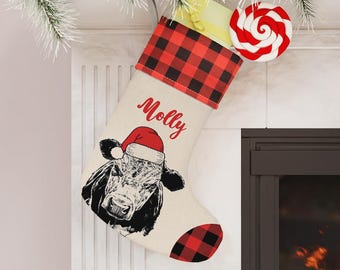 Custom Heifer Cow Christmas Stocking, Family Farmhouse Stockings, Farm Animal Christmas Gift, Cow Decor, Baby Girl Boy Christmas Stocking