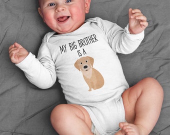 My Big Brother / Sister is a Golden Retriever Dog Baby Bodysuit, Dog Baby Boy Girl Long Sleeve Baby Bodysuit, Baby Shower Gift Announcement