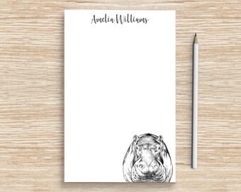 Hippopotamus Notepad, Personalized Hippo Notepad, Custom Stationery, Teacher Coworker Graduation Gift, Wild Life Safari Animal Lover Gifts