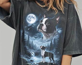 Boston Terrier Howling to the Moon Shirt, Funny Dog Comfort Colors Halloween Tshirt, Gifts