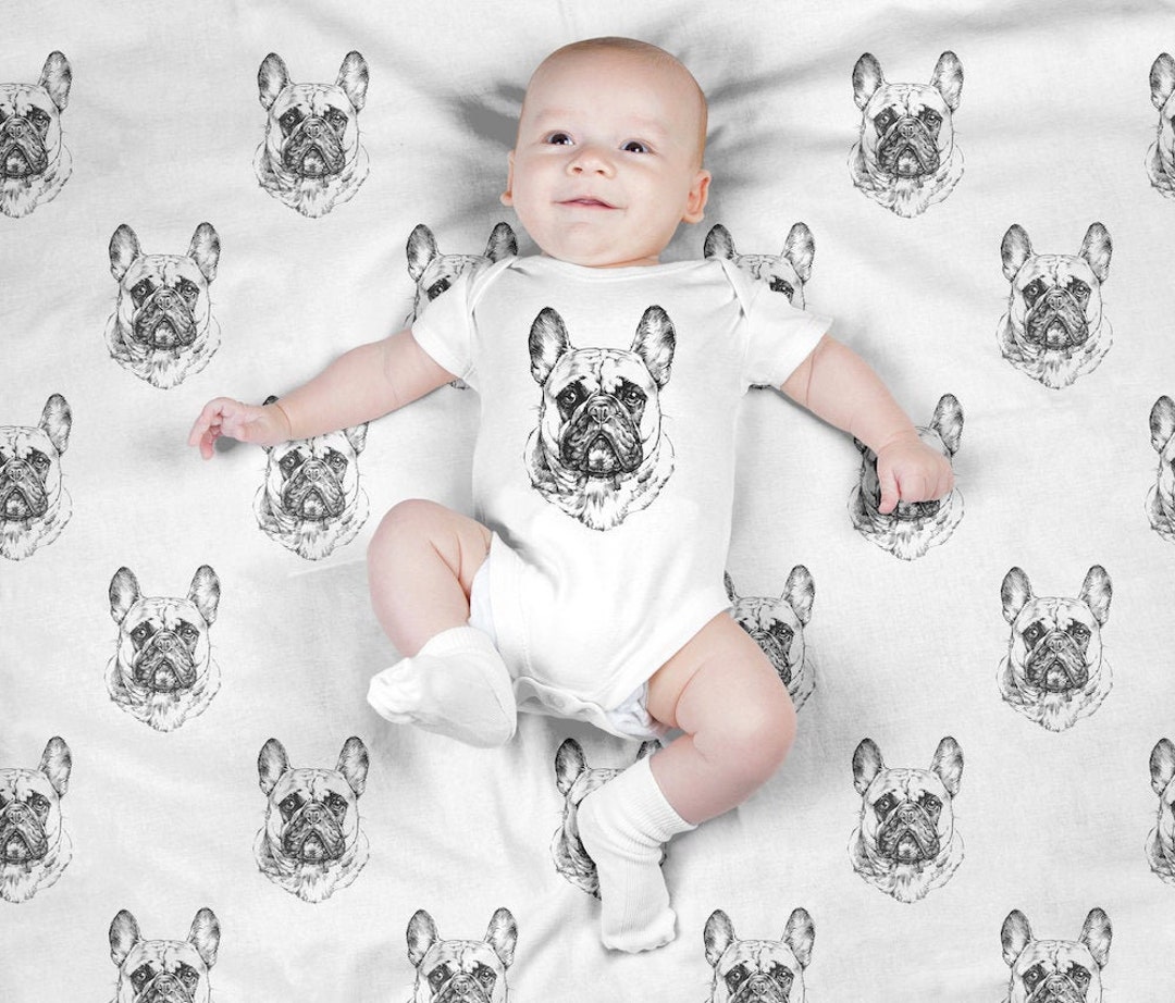 French Bulldog Baby Blanket, Frenchie Dog Swaddle Blanket Set, Newborn