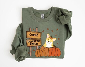 Corgi Sweatshirt, Fall Dog Mom Pumpkin Patch Sweatshirt, Thanksgiving Autumn Sweater, Pembroke Welsh Corgi Halloween Hoodie or Tshirt