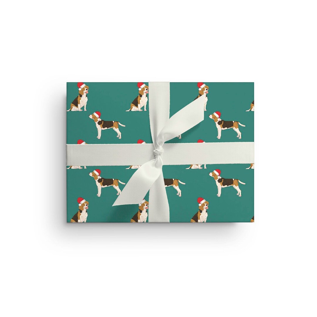 5 Sheets of Beagle Wrapping Paper, Dog Christmas Wrapping Paper Sheets