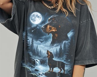 Dachshund Howling to the Moon Shirt, Funny Wiener Dog Comfort Colors Halloween Tshirt, Doxie Weenie Gifts