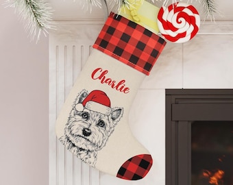 Custom Westie Stocking, West Highland White Terrier Christmas Stocking, Personalized Holiday Dog Stockings, Christmas Gift, Christmas Decor