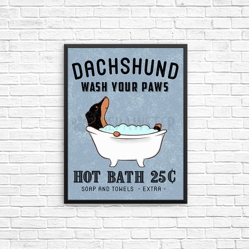 Dachshund Bathroom Wall Decor Wash Your Paws Bathroom Art Etsy
