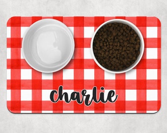 Personalized Pet Placemat, Buffalo Plaid Dog mat, Custom Pet Food Mat, Dog water bowl mat, Pet Bowl Mats, Cat Feeding Mat, New Puppy Gift
