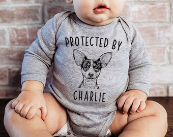 Protected by Dog Baby Bodysuit, Protected by a Rat Terrier Baby Clothes, Dog Baby Shower Gift, Baby Announcement, Toddler Kids Youth T Shirt