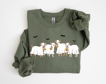 Goat Halloween Sweatshirt, Cute Goat Ghost Halloween Sweater, Funny Goat Lover Halloween Gifts, Spooky Goat Farm Animal Halloween Shirt