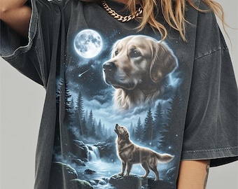 Camiseta Golden Retriever aullando a la luna, divertida camiseta de Halloween con colores que brindan comodidad al perro, regalos