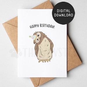 Carte d’anniversaire imprimable de hibou, carte de joyeux anniversaire d’animal de forêt, cartes d’anniversaire mignonnes pour des garçons, des filles, cadeau d’amoureux de hibou