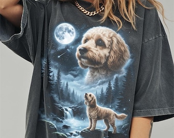 Cavapoo Howling to the Moon Shirt, Funny Doodle Dog Comfort Colors Halloween Tshirt, Gifts