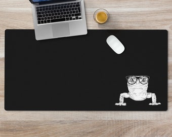 Leopard gecko Large Desk Mat, Reptile Animal Mousepad, Black Desk Pad, Mouse Pad or Keyboard Wrist Rest, Lizard Office Desk Decor Gift