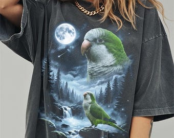 Quaker Parrot Howling at Moon Shirt, Funny Monk Parakeet Comfort Colors Halloween Tshirt, Bird Gifts
