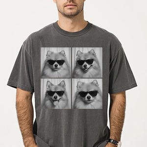 Funny and Cute Comfort Colors shirt for Pomeranian and Photobooth dog lovers! This Pom Dog wearing sunglasses in photo booth art tshirt or sweatshirt is a perfect gift for Pomeranian Mom, Dog Dad and Dog Lover.