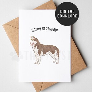 Tarjeta de cumpleaños de husky siberiano de cobre IMPRIMIBLE, tarjeta de feliz cumpleaños del perro, tarjetas de cumpleaños de perro mamá perro papá del perro, regalo de mamá Husky