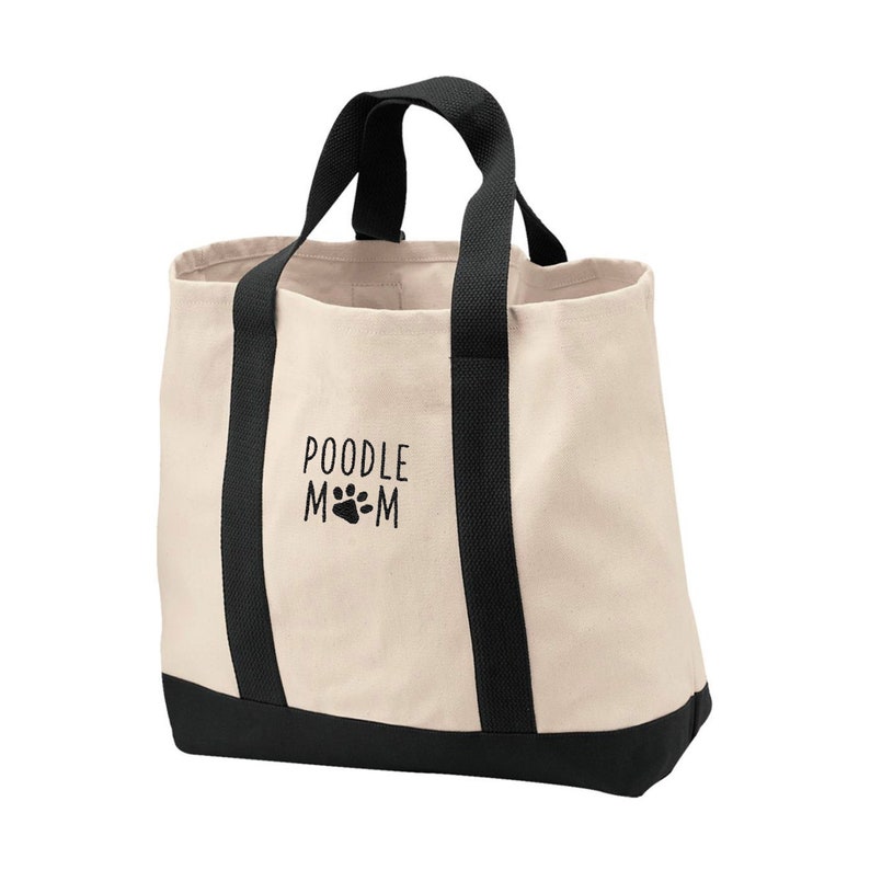 Dog Mom Large Tote Bag with Pocket Cotton Canvas Shopping Bag Poodle Mom Tote Bag Poodle Personalized Embroidered Tote Bag