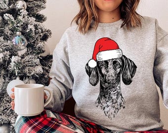 German Shorthaired Pointer Christmas Sweatshirt, Santa GSP Christmas Shirt, Dog Mom Christmas Sweater, GSP Pointer Dog Christmas Gifts