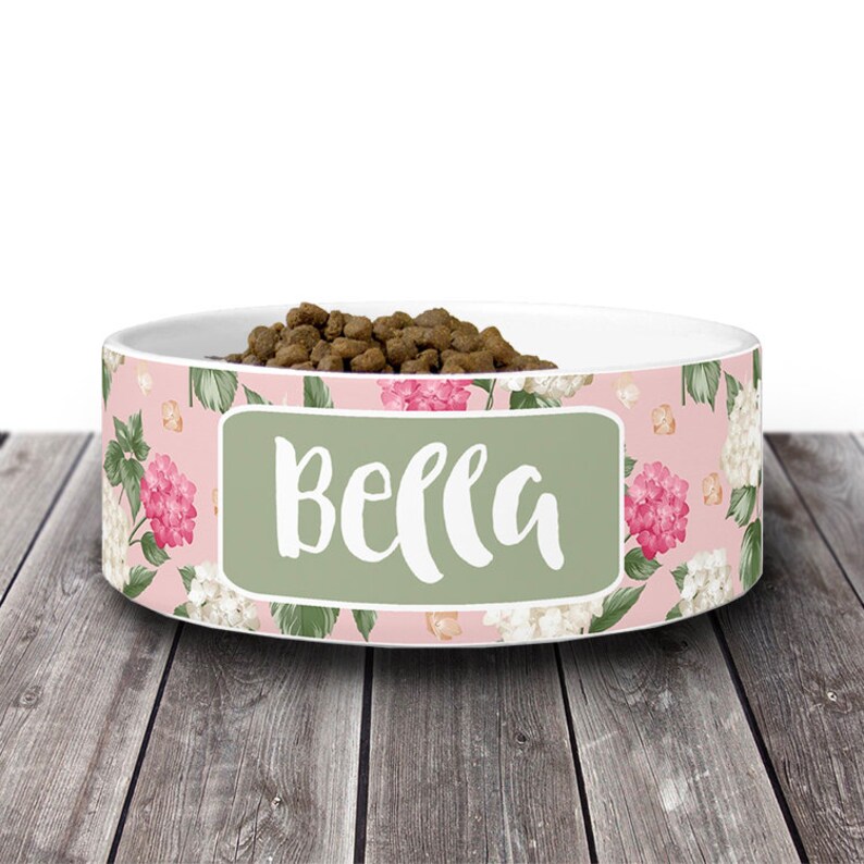 Pink Floral Dog Bowl Floral Personalized Dog Bowl Custom Etsy
