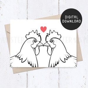 PRINTABLE Happy Valentines Day Card, Chicken Mom Love Card for him, her, Wedding Anniversary Card for Husband, Wife, Boyfriend Girlfriend