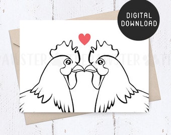 PRINTABLE Happy Valentines Day Card, Chicken Mom Love Card for him, her, Wedding Anniversary Card for Husband, Wife, Boyfriend Girlfriend