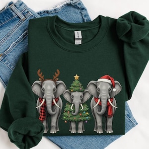 Elephant Christmas Sweatshirt, Santa Safari Animal Shirt, Reindeer Xmas Sweater, Hoodie, Wildlife Gifts