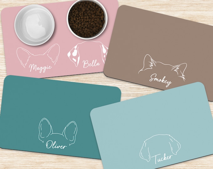 Custom Dog Mat, Personalized Pet Placemat, Cute Cat mat, Dog Ears Placemat, Pet Food Bowl Mat, Dog Bowl mat, Cat Feeding Mat, New Puppy Gift