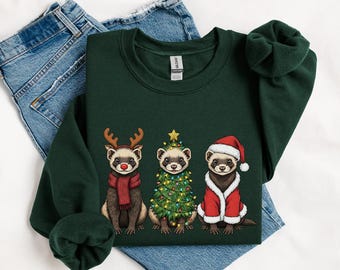 Ferret Christmas Sweatshirt, Santa Animal Shirt, Reindeer Xmas Sweater, Hoodie, Gifts