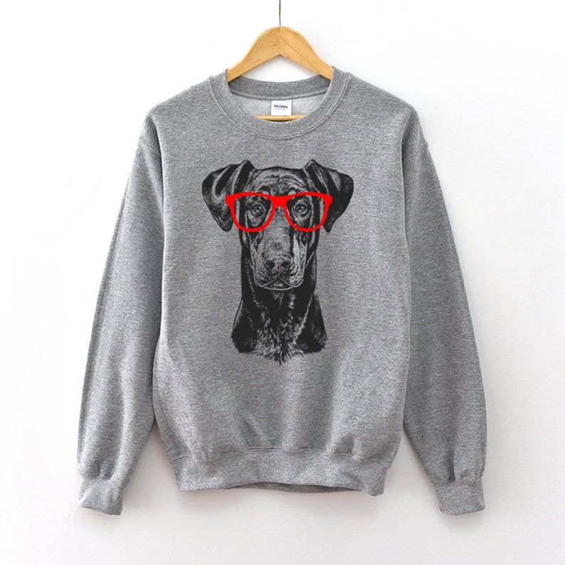 Doberman Pinscher Sweatshirt Hipster Dog Hoodie Glasses Etsy