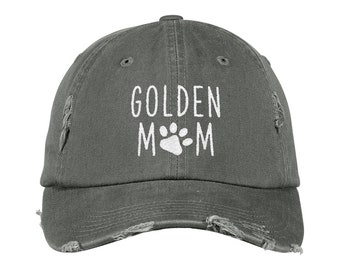 Golden Retriever Mom Distressed Hat, Dog Mom Embroidered Baseball Hats, Dog Lover Camo Dad Hat, Fur Mama Women Cap, Rescue Dog Mom Gift