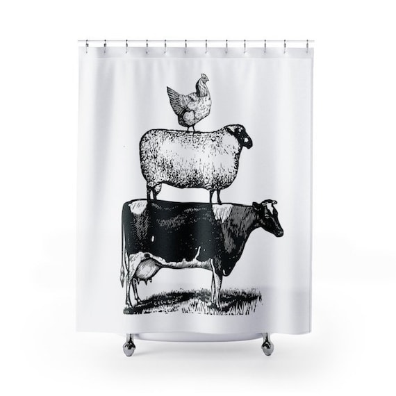 Farm Animal Shower Curtain Cow Sheep En Bath - Cow Shower Curtain Black And White