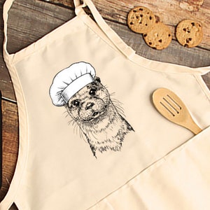 Otter Apron, Otter Lovers Aprons with pockets, Animal Cooking Baking Apron For Women, Men, Kitchen Chef Gifts, Hostess Gift Ideas