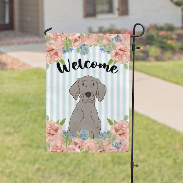 Weimaraner Garden Flag, Spring Garden Flags, Dog House Flag, Floral Porch Yard Decor, Rustic Welcome Sign Farm Outdoor Decoration