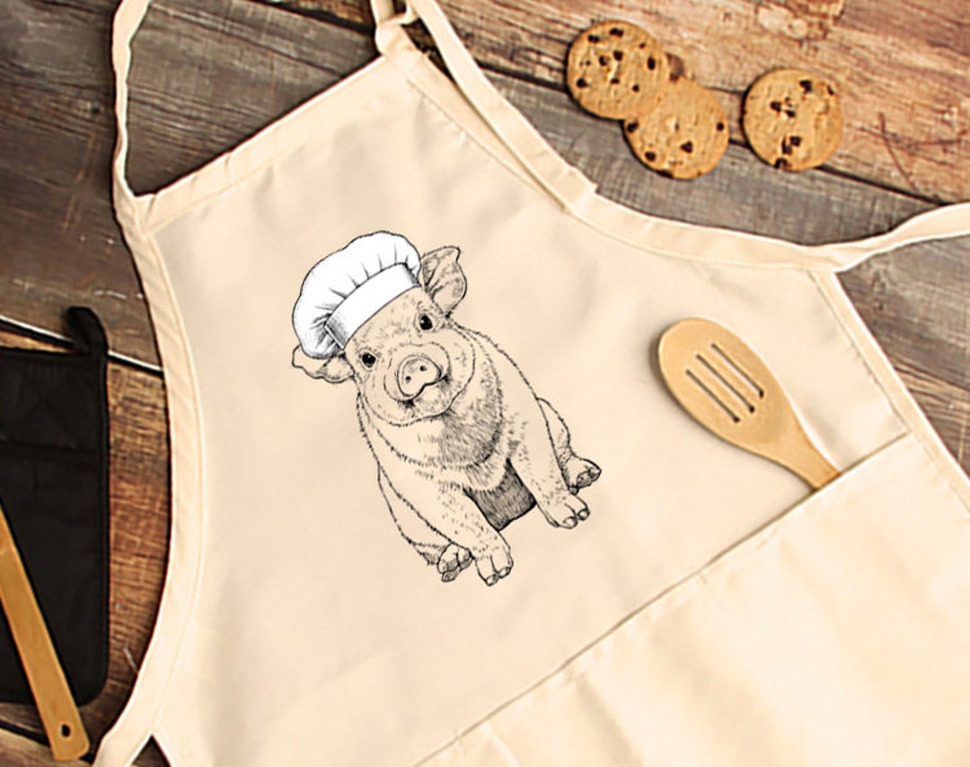 Pig Apron, Pig Mom Aprons With Pockets, Farm Animal Cooking Baking Apron for Women, Men, Kitchen
