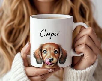 Dachshund Mug, Custom Dog Name Coffee Mug, Cute Doxie Gift, Weenie Dog Mom, Wiener Dog Dad, Funny Weiner Dog Owner Gifts