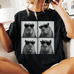 Funny and Cute Comfort Colors shirt for Capybara and Photobooth animal lovers! This Capybara wearing sunglasses in photo booth art tshirt or sweatshirt is a perfect gift for Capybara and Animal Lover.