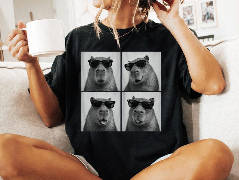 Funny and Cute Comfort Colors shirt for Capybara and Photobooth animal lovers! This Capybara wearing sunglasses in photo booth art tshirt or sweatshirt is a perfect gift for Capybara and Animal Lover.
