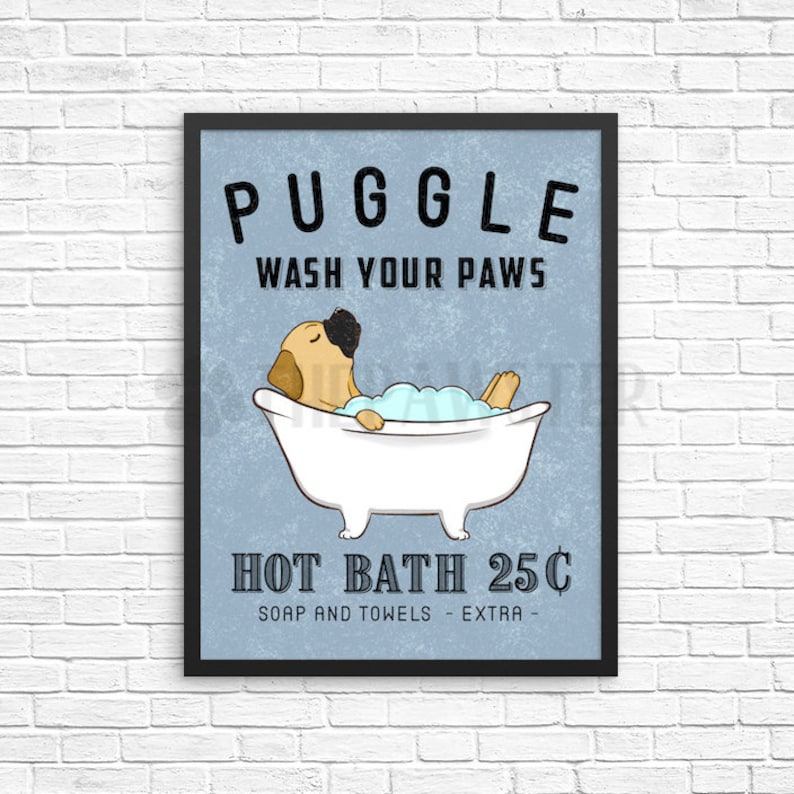 Puggle Bathroom Wall Decor, Dog Funny Bathroom Art Print, Bathroom Signs, Bath Quote Wall Art, Bathroom Farmhouse Poster image 1